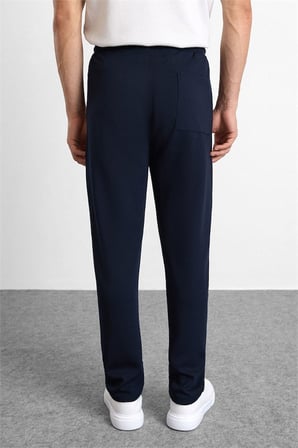 Lacivert Regular Düz İnterlok Bağcıklı Eşofman