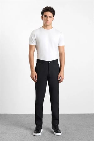 Siyah Regular Düz Armürlü Normal Bel Casual Pantolon