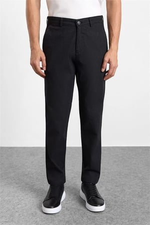 Siyah Regular Düz Armürlü Normal Bel Casual Pantolon
