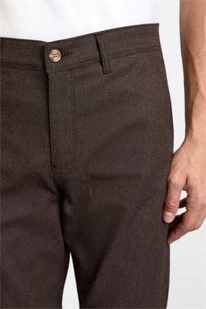 Koyu Kahve Slim Düz Armürlü Normal Bel Casual Pantolon