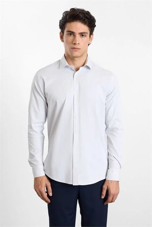 Siyah Regular Klasik Yaka Dikey Çizgili Armürlü Cepsiz Düğmeli Uzun Kollu Casual Gömlek