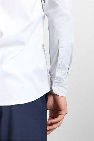 Siyah Regular Klasik Yaka Dikey Çizgili Armürlü Cepsiz Düğmeli Uzun Kollu Casual Gömlek