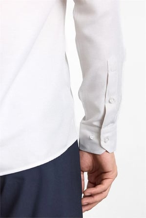 Bej Slim Klasik Yaka Düz Armürlü Cepsiz Düğmeli Uzun Kollu Casual Gömlek