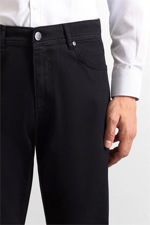 Siyah Regular Düz Twill Normal Bel Casual Pantolon