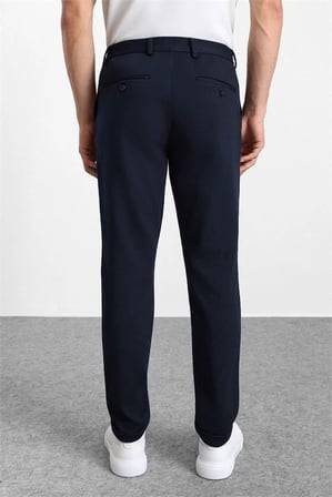 Lacivert Slim Düz Twill Yarım Lastikli Jogger Pantolon