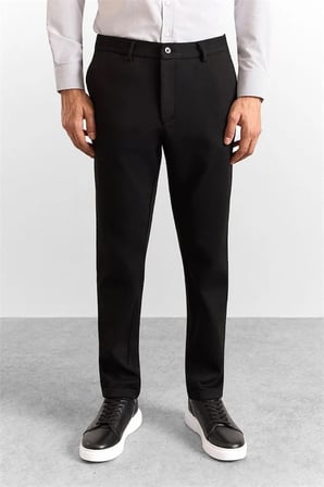 Siyah Slim Düz Twill Yarım Lastikli Jogger Pantolon
