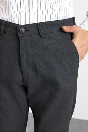 Antrasit Slim Düz Twill Normal Bel Casual Pantolon