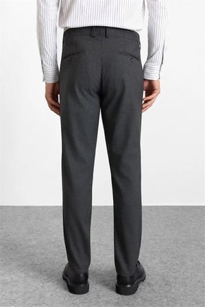 Antrasit Slim Düz Twill Normal Bel Casual Pantolon