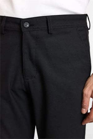Siyah Slim Düz Twill Normal Bel Casual Pantolon