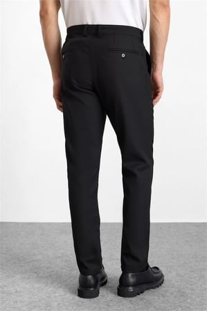 Siyah Slim Düz Twill Normal Bel Casual Pantolon