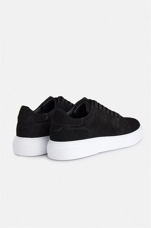 Siyah Gerçek Deri Bağcıklı Sneakers