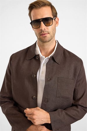 Koyu Kahve Regular Klasik Yaka Düz Poplin Torba Cep 4 Drop Spor Ceket