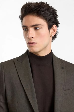 Haki Regular Sivri Yaka Düz Armürlü Kapaklı Cep Klasik Ceket