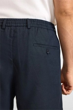 Lacivert Regular Düz Twill Yarım Lastikli Şort