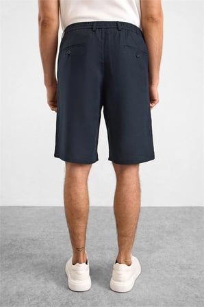 Lacivert Regular Düz Twill Yarım Lastikli Şort