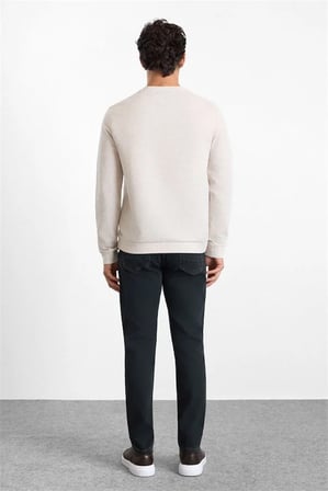 Bej Regular Düz Baskısız Waffle Bisiklet Yaka Cepsiz Sweatshirt