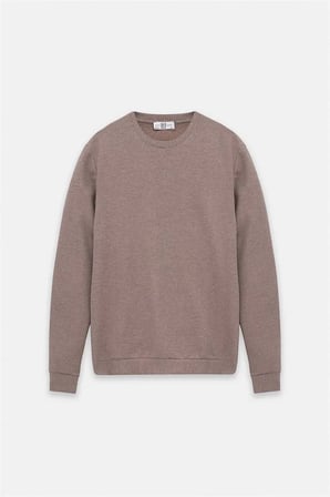 Vizon Regular Düz Baskısız Waffle Bisiklet Yaka Cepsiz Sweatshirt