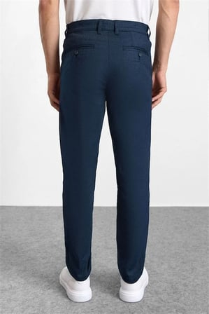Lacivert Slim Düz Armürlü Normal Bel Casual Pantolon