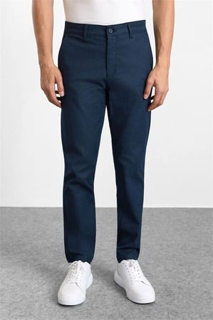 Lacivert Slim Düz Armürlü Normal Bel Casual Pantolon