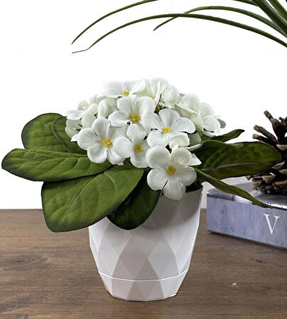 Yapay Çiçek Beyaz Saksıda Kadife Menekşe Gerçekçi Doku LİLA