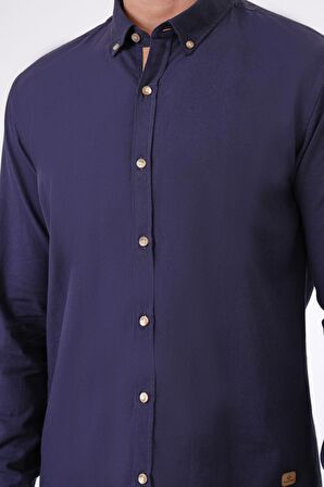 Lacivert Slim Fit %100 Pamuk Kolay Ütülenebilir Oxford Gömle kB33W20051 