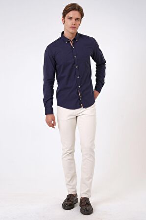 Lacivert Slim Fit %100 Pamuk Kolay Ütülenebilir Oxford Gömle kB33W20051 