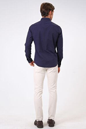 Lacivert Slim Fit %100 Pamuk Kolay Ütülenebilir Oxford Gömle kB33W20051 