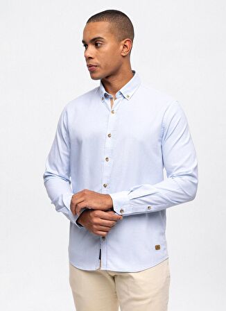 Back and Bond Slim Fit Düğmeli Yaka Düz Açık Mavi Erkek Gömlek B33W20051