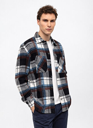 Back and Bond Oversize Klasik Yaka Kareli Siyah Erkek Gömlek B33W22053