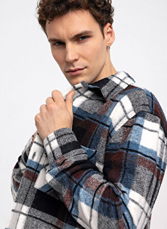 Back and Bond Oversize Klasik Yaka Kareli Siyah Erkek Gömlek B33W22053