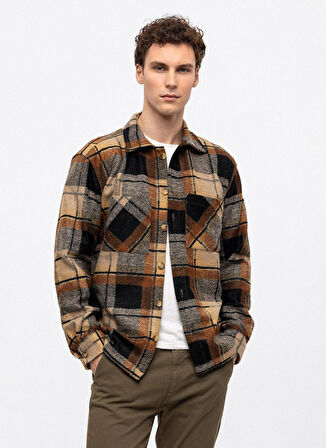 Back and Bond Oversize Klasik Yaka Kareli Kahve Erkek Gömlek B33W22053