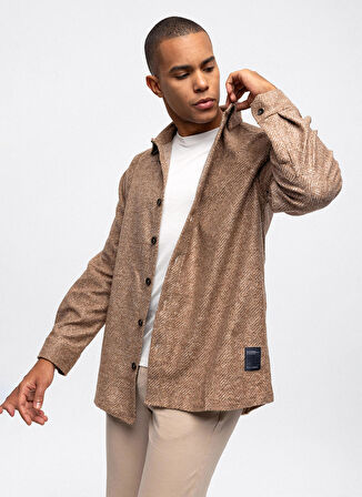 Back and Bond Oversize Klasik Yaka Kareli Haki Erkek Gömlek B33W22045