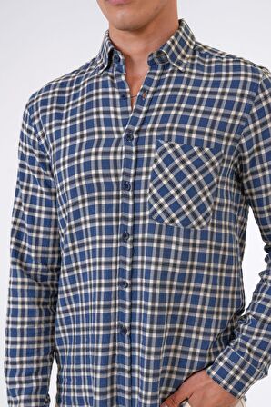 Lacivert Regular Fit Pamuklu Ekoseli Gömlek B33W20003 