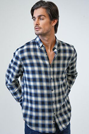 Lacivert Regular Fit Pamuklu Ekoseli Gömlek B33W20006