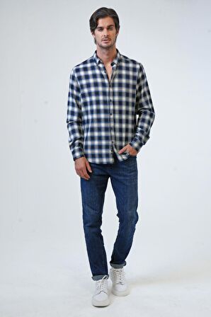 Lacivert Regular Fit Pamuklu Ekoseli Gömlek B33W20006