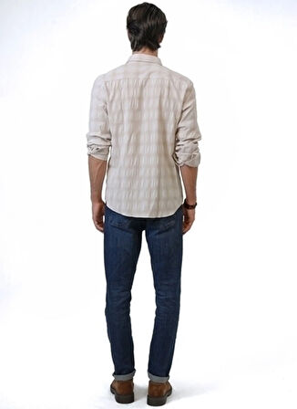 Back and Bond Regular Fit Düğmeli Yaka Ekose Bej Erkek Gömlek B33S20014