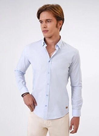 Back and Bond Slim Fit Gömlek Yaka Düz Mavi Erkek Gömlek B33S20015