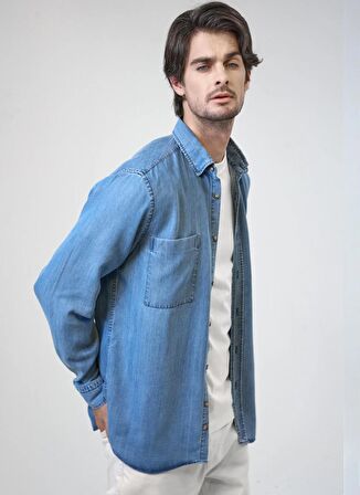 Back and Bond Regular Fit Gömlek Yaka Düz Mavi Erkek Gömlek B33S20072