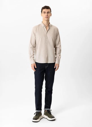 Back and Bond Bej Erkek Düğmeli Slim Fit Armürlü Gömlek B33T20024