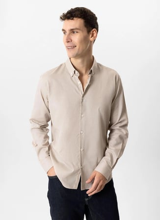 Back and Bond Bej Erkek Düğmeli Slim Fit Armürlü Gömlek B33T20024