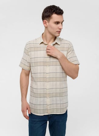 Ekru Erkek Regular Fit Çizgili Gömlek B34S20019