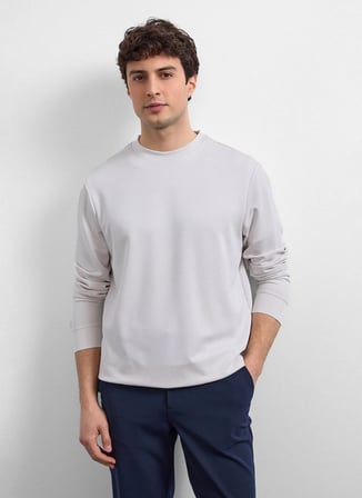 Back and Bond Ekru Erkek Bisiklet Yaka Regular Fit Sweatshirt B35W12033