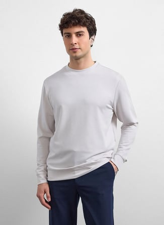 Back and Bond Ekru Erkek Bisiklet Yaka Regular Fit Sweatshirt B35W12033