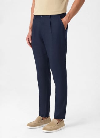 Back and Bond Lacivert Erkek Slim Fit %100 Keten Pantolon B35S31034