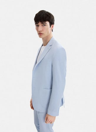 Back and Bond Mavi Erkek Slim Fit Fitilli Desenli Ceket B35S50032