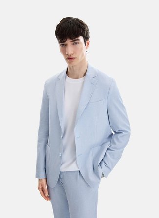 Back and Bond Mavi Erkek Slim Fit Fitilli Desenli Ceket B35S50032