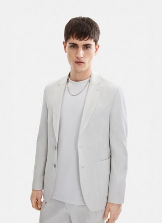 Back and Bond Açık Gri Erkek Slim Fit Fitilli Desenli Ceket B35S50032