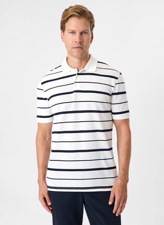 Back and Bond Beyaz Erkek Regular Fit Çizgili Polo T-Shirt BTS1007200000