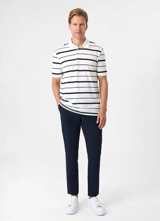Back and Bond Beyaz Erkek Regular Fit Çizgili Polo T-Shirt BTS1007200000
