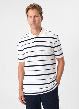 Back and Bond Beyaz Erkek Regular Fit Çizgili Polo T-Shirt BTS1007200000